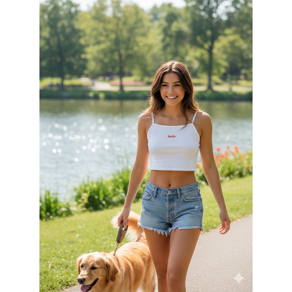 Levi's Women's Medium Graphic Tank Top Crop Half Shirt White Stretch thin straps